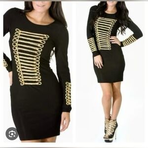 Chic Black and Gold Long Sleeve Dress